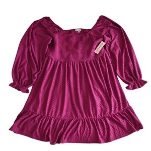 NWT Inspired Hearts 3X Smocked Textured Stretch Square Neck Mini Dress